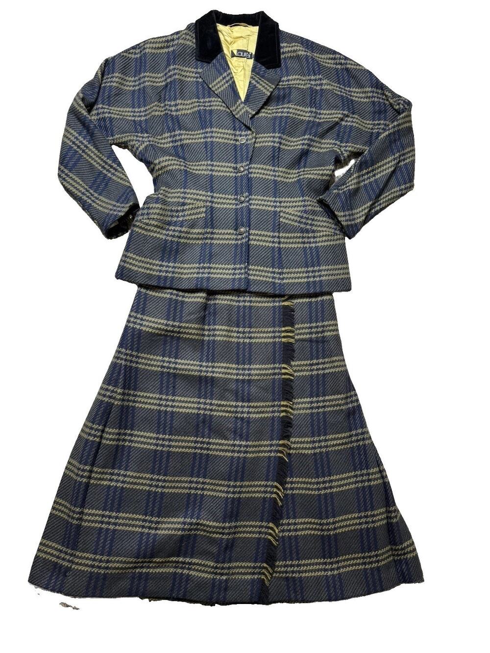 Vintage LAUREL Escada Wool Plaid Skirt Suit Set Italy 80’s Margaretha Ley